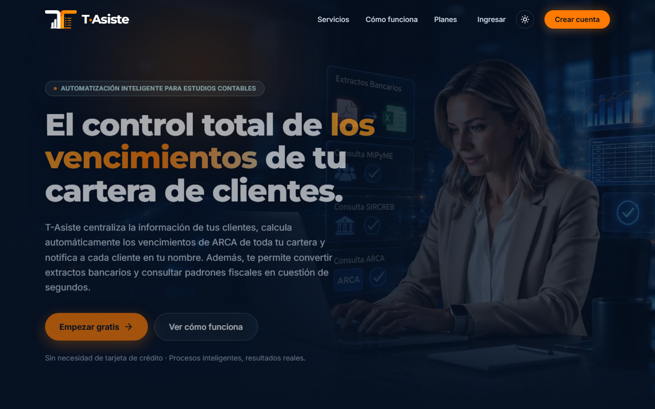 Portada pública de T-Asiste para estudios contables